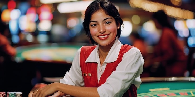 Live dealer casino table with multiple camera angles